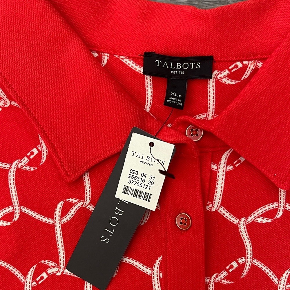 Talbots orange Blouse with White Geometric Design - Picture 2 of 13